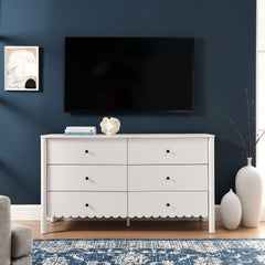 Emmeline White Scalloped 6-Drawer Dresser - Ornate Home