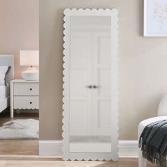 Emmeline White Scalloped Rectangle Floor Mirror - Ornate Home