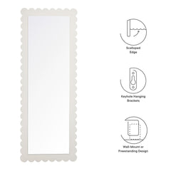 Emmeline White Scalloped Rectangle Floor Mirror - Ornate Home