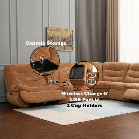 Emmy Orange Chenille Power Motion Sectional Sofa - Ornate Home