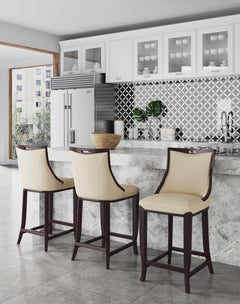 Emperor Bar Stool in Cream and Walnut (set of 3) - Ornate Home