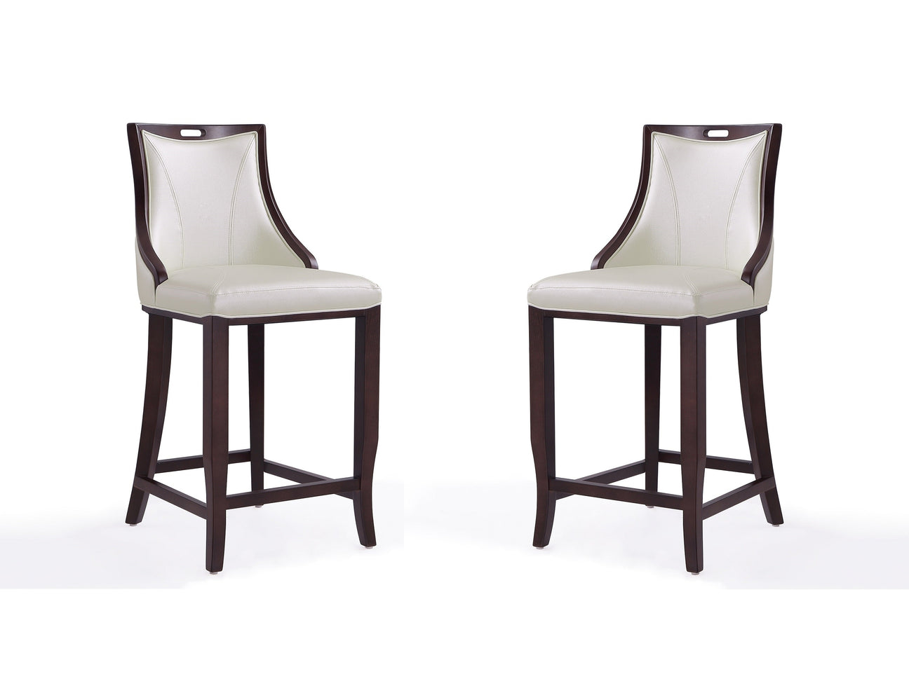 Emperor Bar Stool in Pearl White and Walnut (Set of 2) - Ornate Home