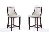 Emperor Bar Stool in Pearl White and Walnut (Set of 2) - Ornate Home