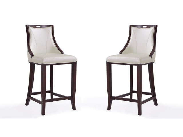 Emperor Bar Stool in Pearl White and Walnut (Set of 2) - Ornate Home