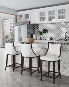 Emperor Bar Stool in Pearl White and Walnut (Set of 2) - Ornate Home