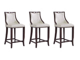 Emperor Bar Stool in Pearl White and Walnut (Set of 3) - Ornate Home