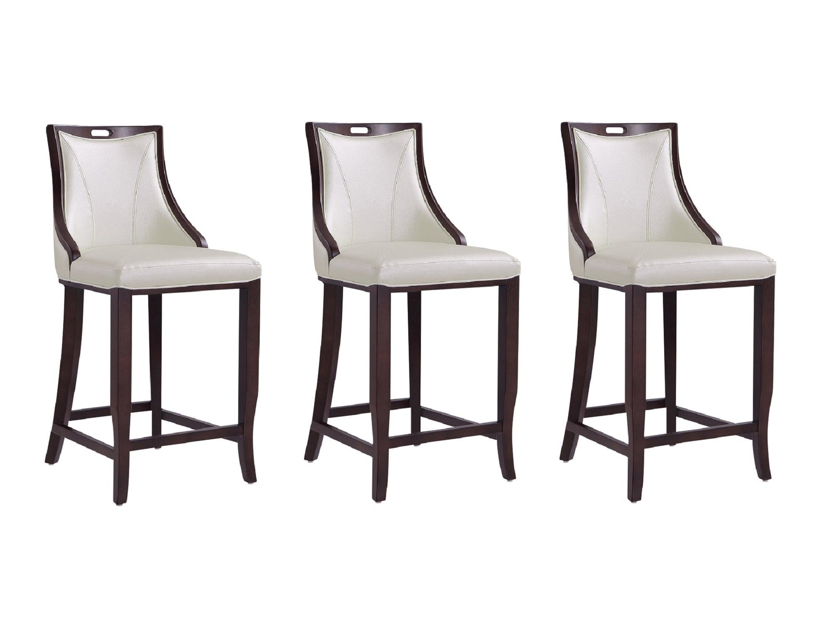 Emperor Bar Stool in Pearl White and Walnut (Set of 3) - Ornate Home