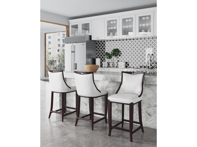 Emperor Bar Stool in Pearl White and Walnut (Set of 3) - Ornate Home