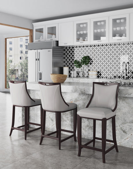 Emperor Faux Leather Barstool in Light Grey (set of 3) - Ornate Home
