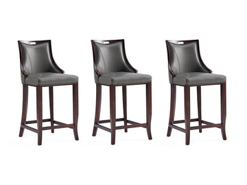 Emperor Faux Leather Barstool in Pebble Grey (set of 3) - Ornate Home