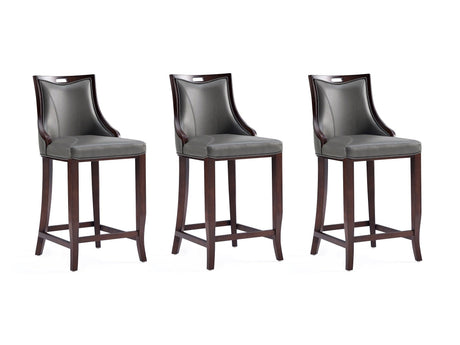 Emperor Faux Leather Barstool in Pebble Grey (set of 3) - Ornate Home