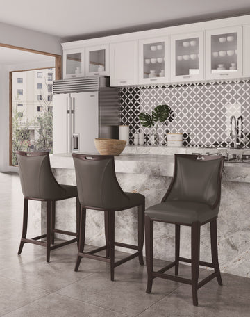 Emperor Faux Leather Barstool in Pebble Grey (set of 3) - Ornate Home