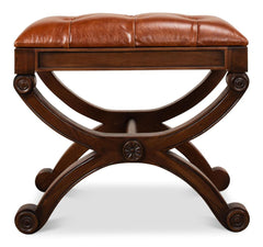 Empire Brown Stool With Leather - Ornate Home