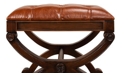 Empire Brown Stool With Leather - Ornate Home