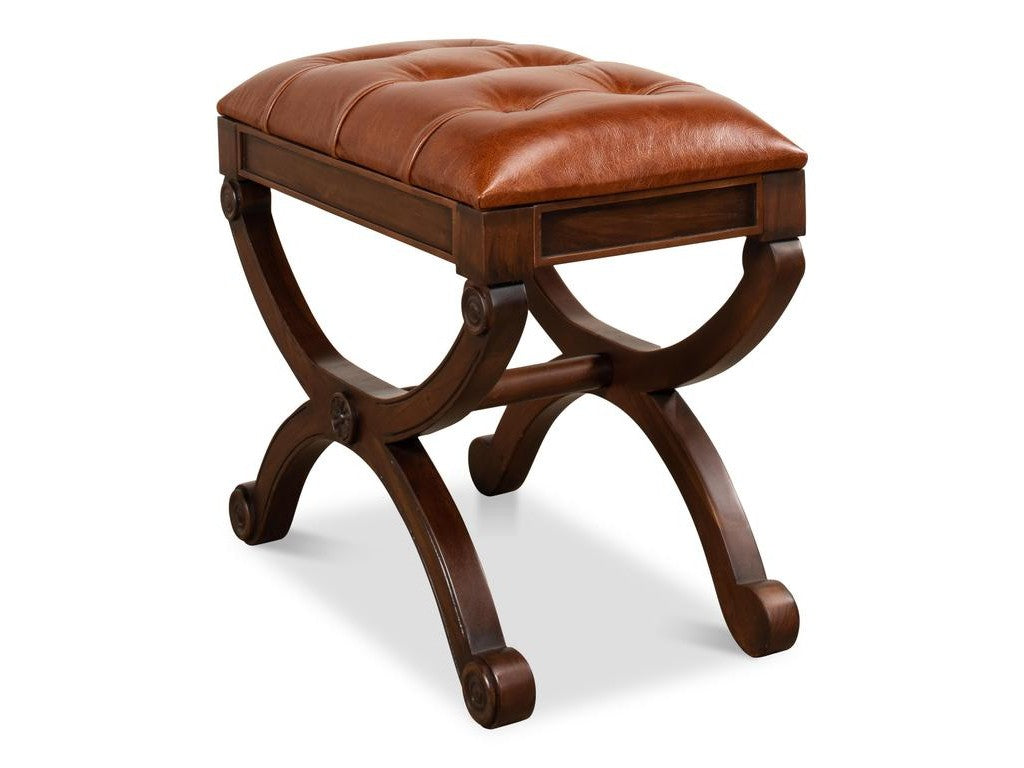 Empire Brown Stool With Leather - Ornate Home