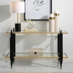 Empire Cityscape Black/Gold Console Table - Ornate Home