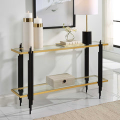Empire Cityscape Black/Gold Console Table - Ornate Home