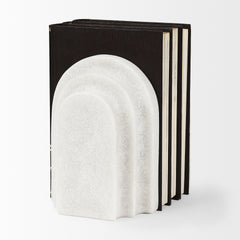 Empire White Granite Resin Arc Book End Set - Ornate Home