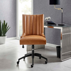 Empower Black/Tan Channel Tufted Vegan Leather Office Chair - Ornate Home