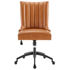 Empower Black/Tan Channel Tufted Vegan Leather Office Chair - Ornate Home