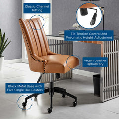 Empower Black/Tan Channel Tufted Vegan Leather Office Chair - Ornate Home