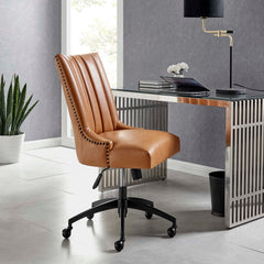 Empower Black/Tan Channel Tufted Vegan Leather Office Chair - Ornate Home