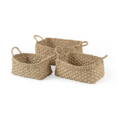 Emra Light Brown Seagrass Rectangular Basket with Handles (Set of 3) - Ornate Home