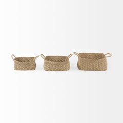 Emra Light Brown Seagrass Rectangular Basket with Handles (Set of 3) - Ornate Home