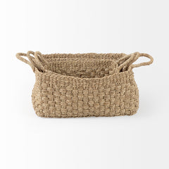 Emra Light Brown Seagrass Rectangular Basket with Handles (Set of 3) - Ornate Home