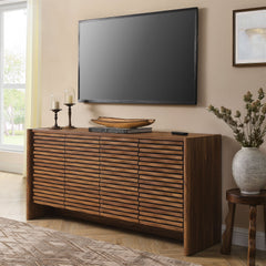 Emric Walnut Wave 66" 4-Door Sideboard - Ornate Home