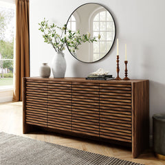 Emric Walnut Wave 66" 4-Door Sideboard - Ornate Home