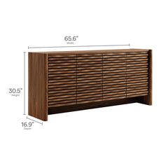 Emric Walnut Wave 66" 4-Door Sideboard - Ornate Home