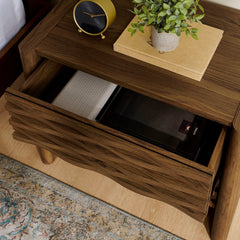 Emric Walnut Wave Nightstand - Ornate Home