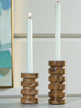 Emsleyfield Tan Candle Holder Set (Set of 2) (Online Special Price) - Ornate Home