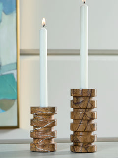 Emsleyfield Tan Candle Holder Set (Set of 2) - Ornate Home