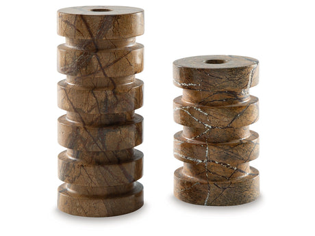 Emsleyfield Tan Candle Holder Set (Set of 2) - Ornate Home