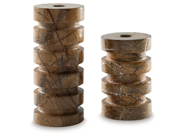 Emsleyfield Tan Candle Holder Set (Set of 2) - Ornate Home