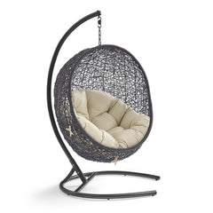 Encase Black/Beige Sunbrella Swing Outdoor Patio Lounge Chair - Ornate Home