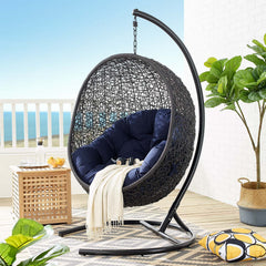 Encase Black/Navy Sunbrella Swing Outdoor Patio Lounge Chair - Ornate Home