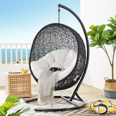 Encase Black/White Sunbrella Swing Outdoor Patio Lounge Chair - Ornate Home