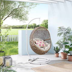 Encase Cappuccino/Beige Outdoor Patio Rattan Swing Chair - Ornate Home