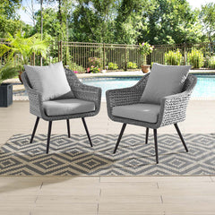 Endeavor Gray Outdoor Patio Wicker Rattan Armchair (Set of 2) - Ornate Home