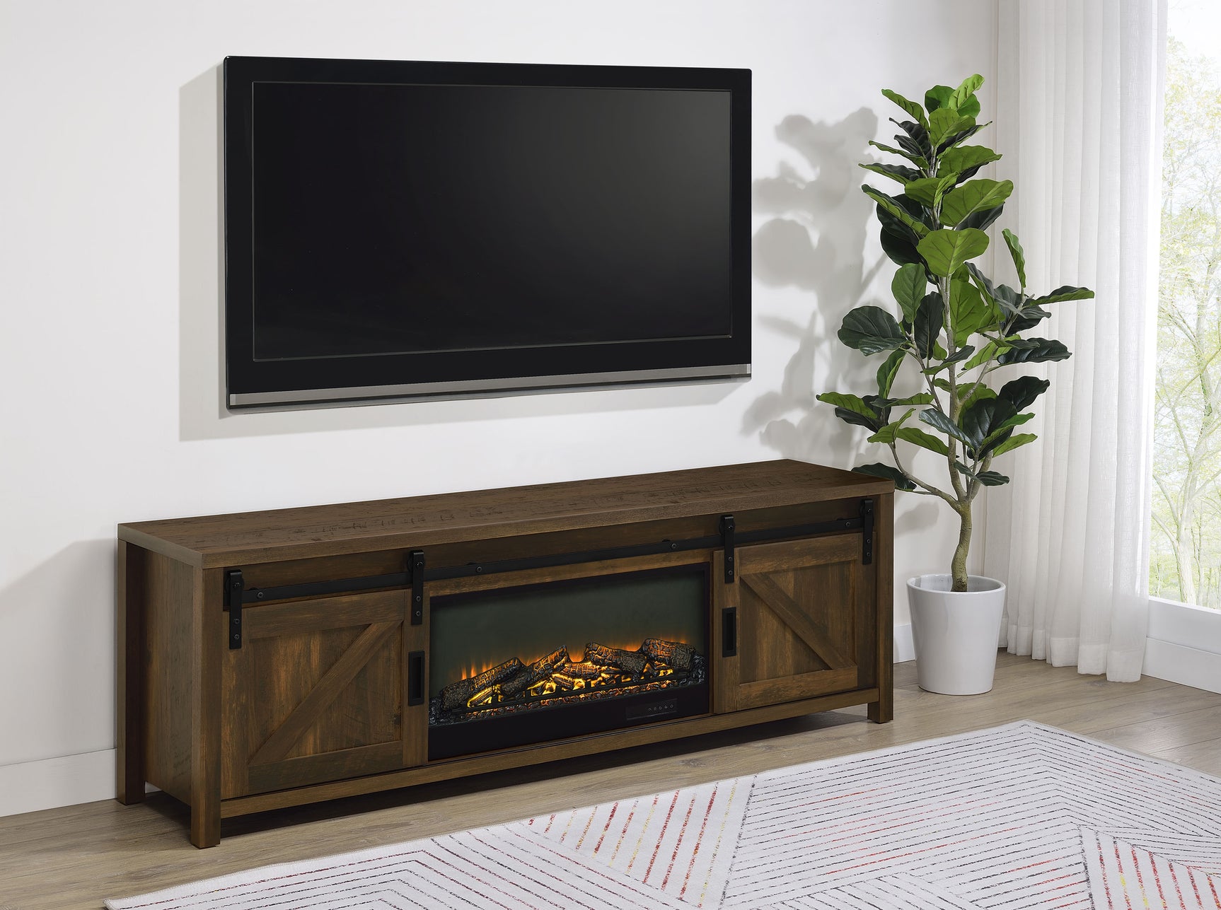 Enfield Dark Pine 71-inch TV Stand Fireplace Media Console - Ornate Home