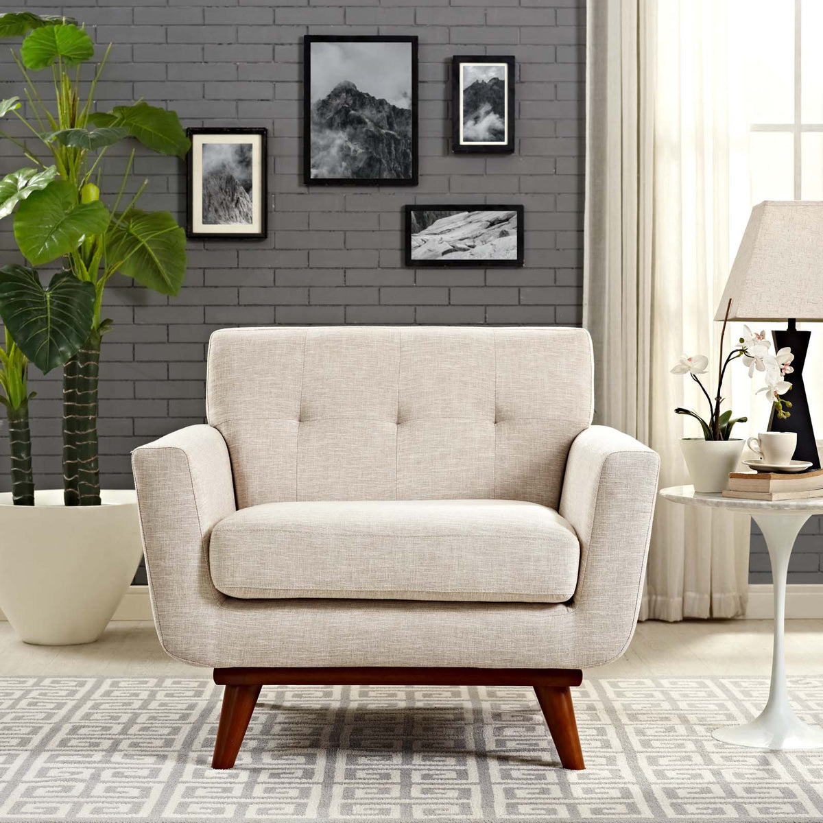 Engage Beige Upholstered Fabric Armchair - Ornate Home