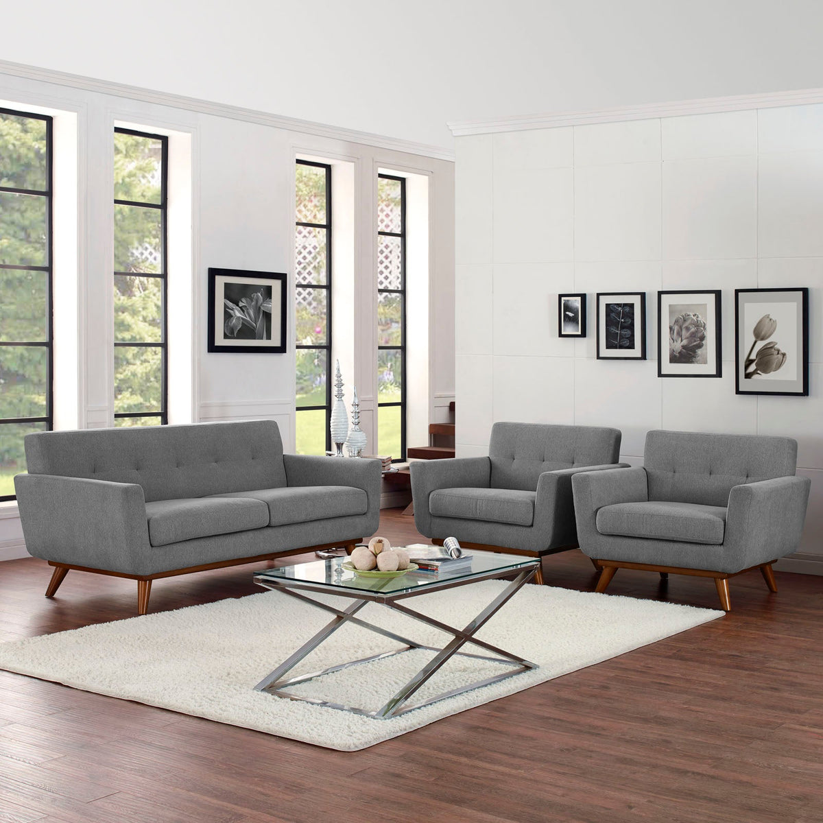 Engage Expectation Gray Armchairs and Loveseat (Set of 3) - Ornate Home