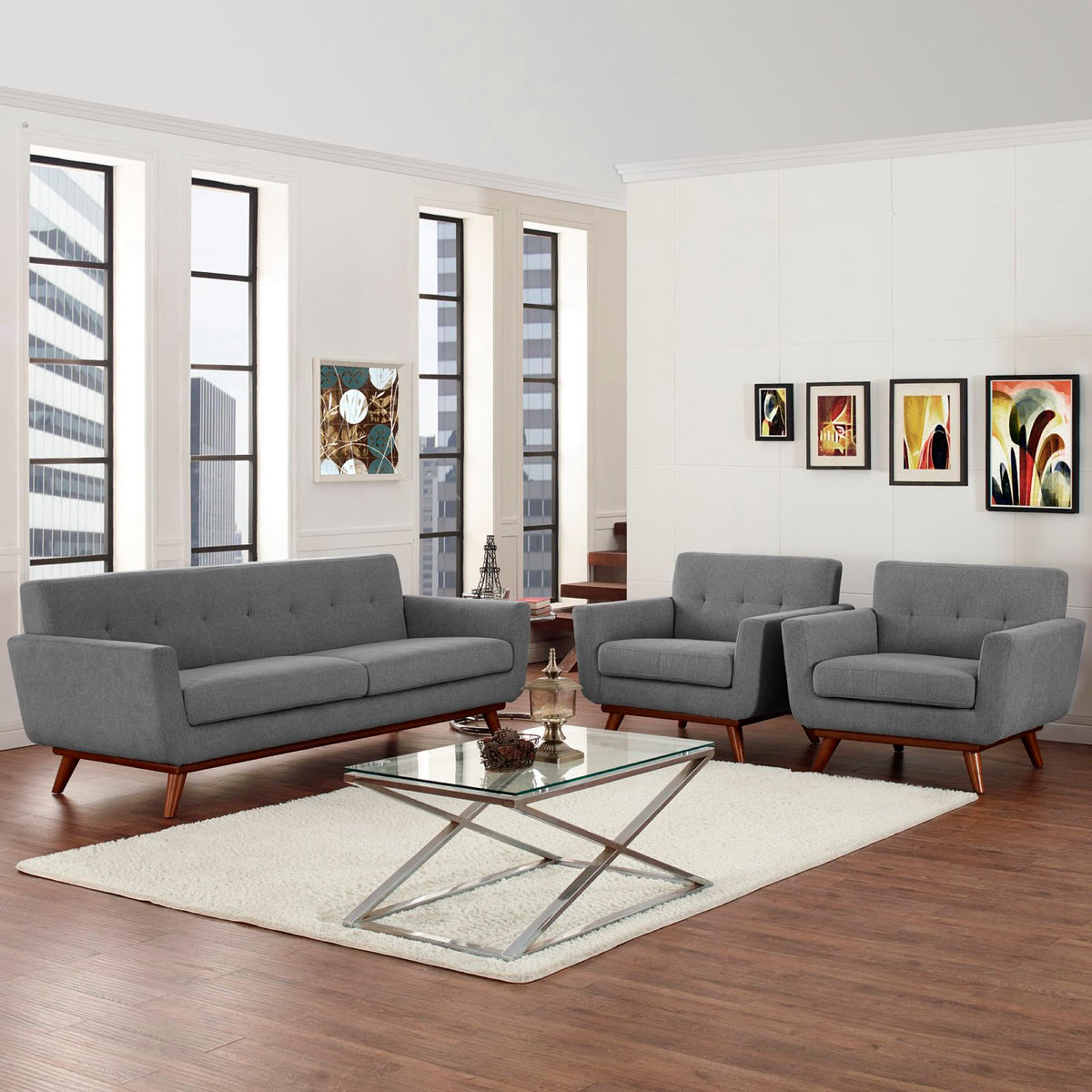 Engage Expectation Gray Armchairs and Sofa (Set of 3) - Ornate Home