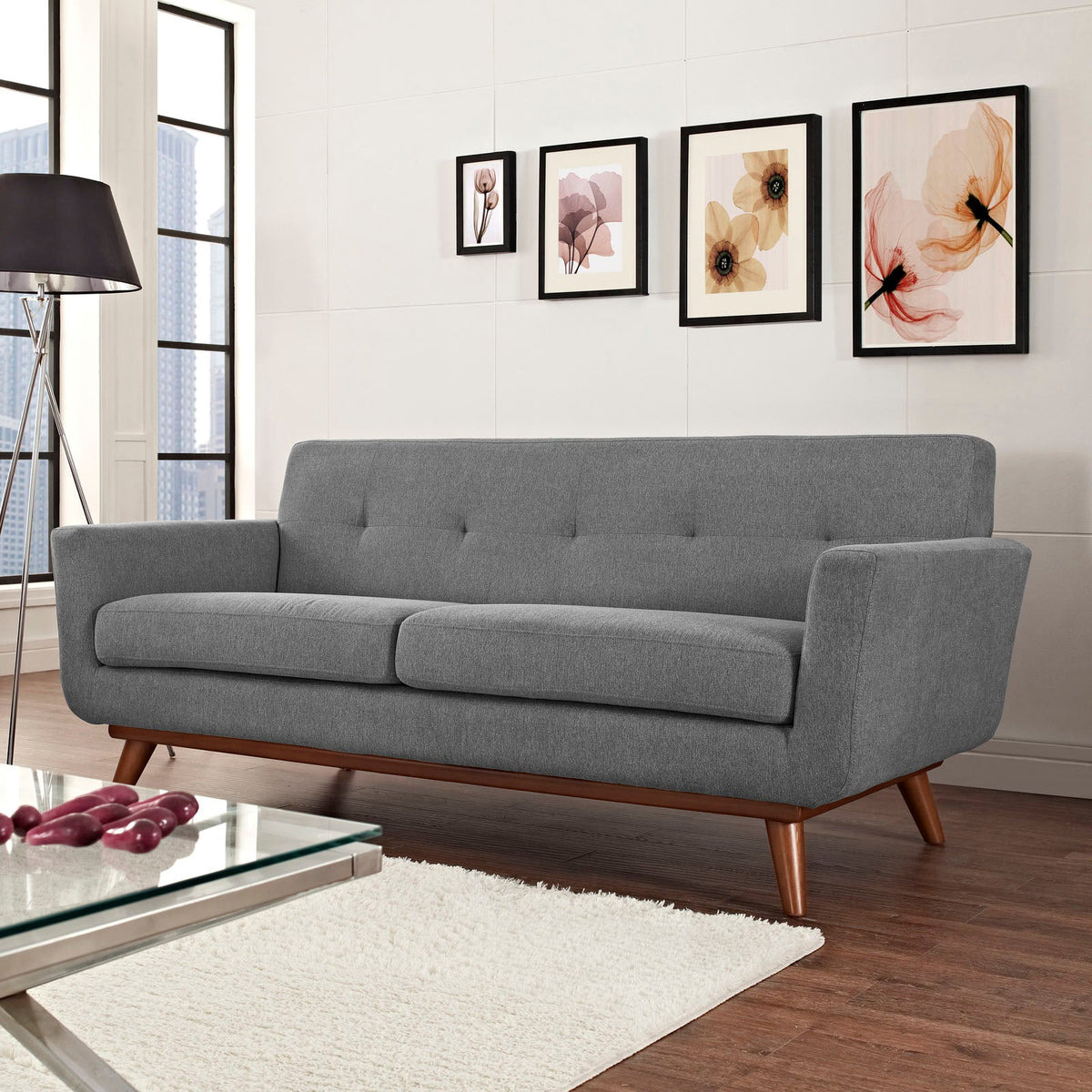 Engage Expectation Gray Upholstered Fabric Loveseat - Ornate Home
