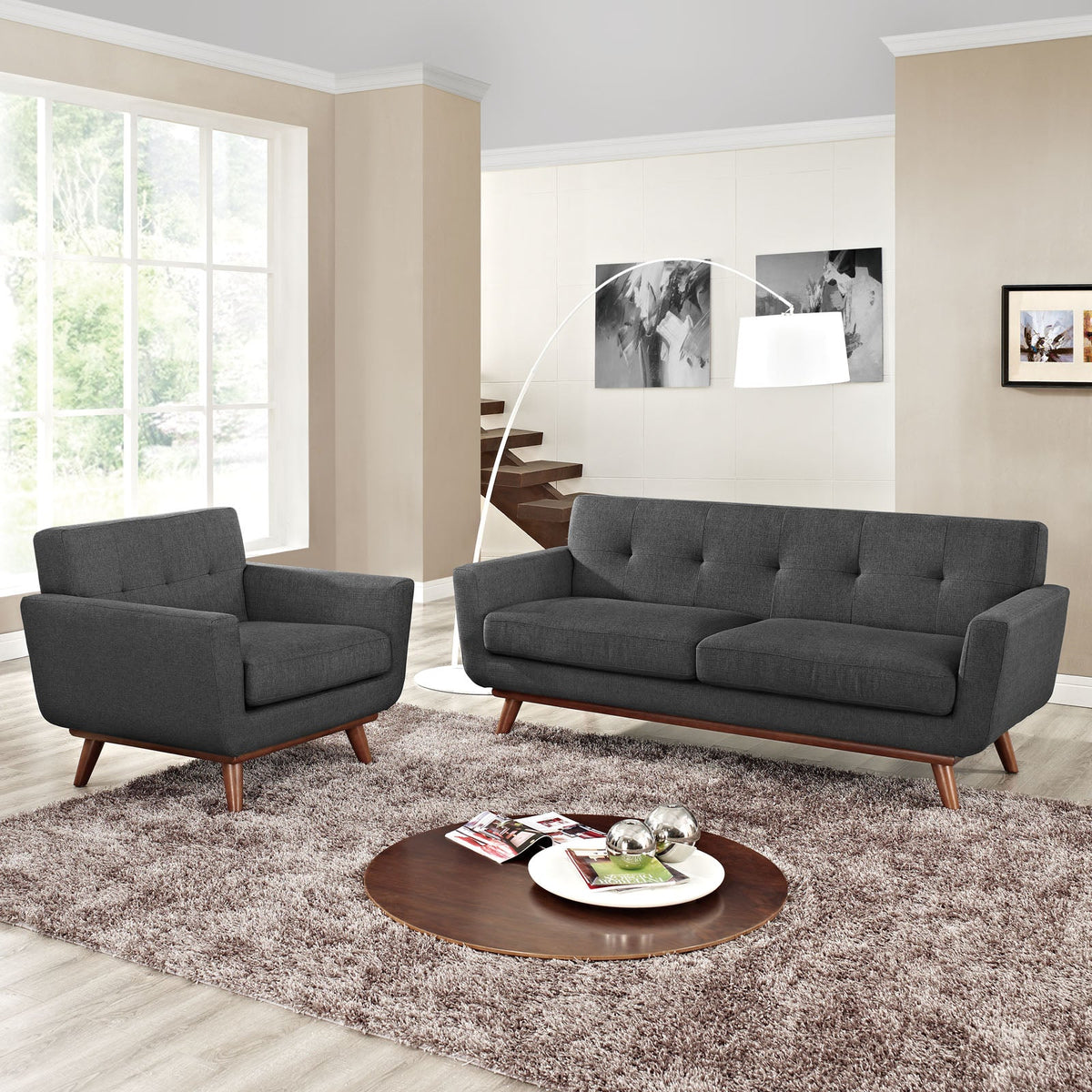 Engage Gray Armchair and Loveseat (Set of 2) - Ornate Home