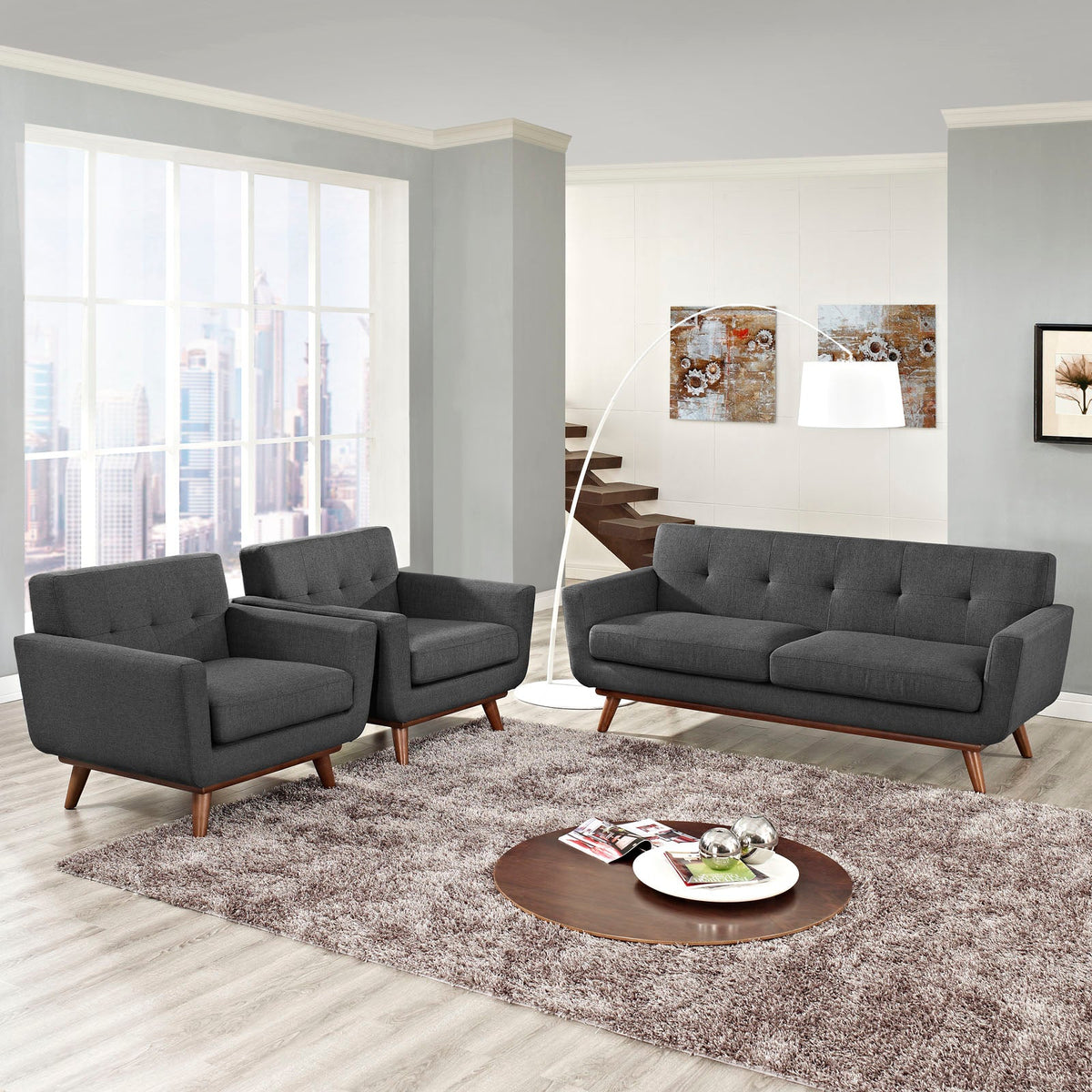 Engage Gray Armchairs and Loveseat (Set of 3) - Ornate Home