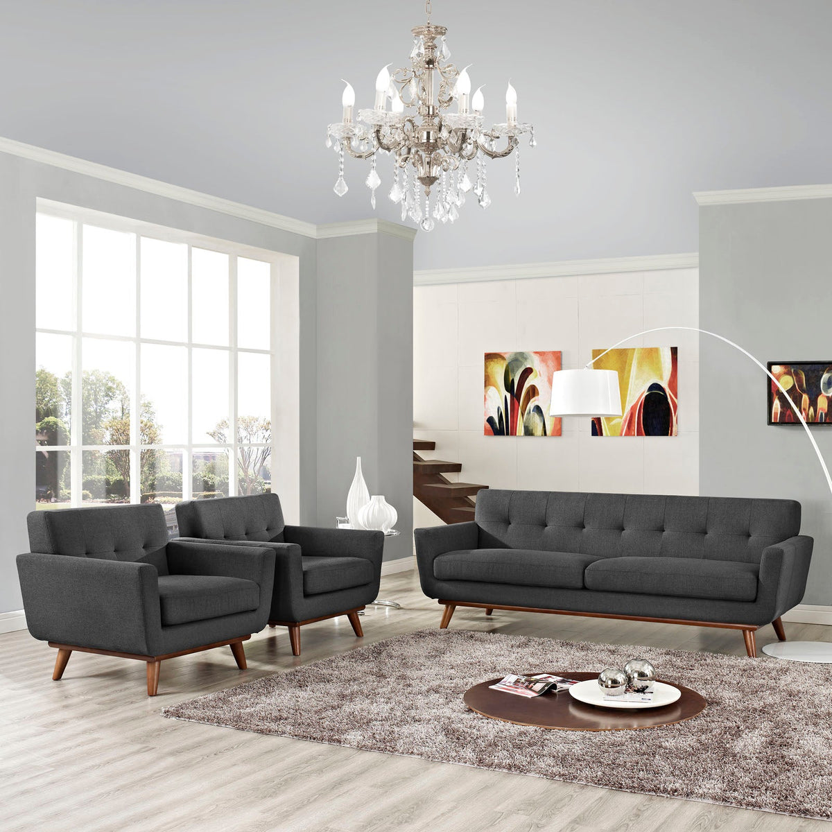 Engage Gray Armchairs and Sofa (Set of 3) - Ornate Home